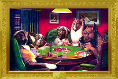 DOGS PLAYING POKER